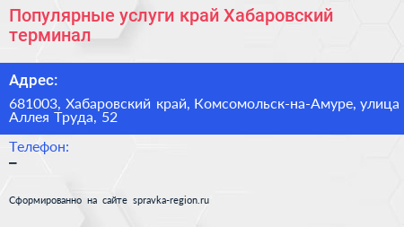 Популярные услуги край Хабаровский терминал - визитка