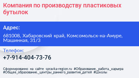 Компания по производству пластиковых бутылок - визитка