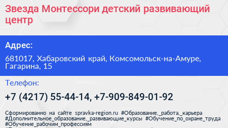 Звезда Монтессори детский развивающий центр - визитка