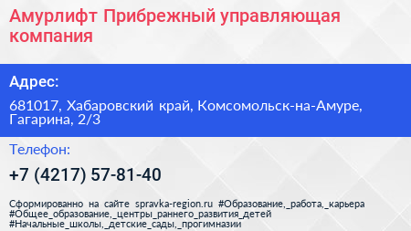 Амурлифт Прибрежный управляющая компания - визитка