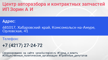 Центр авторазбора и контрактных запчастей ИП Зорин А И  - визитка
