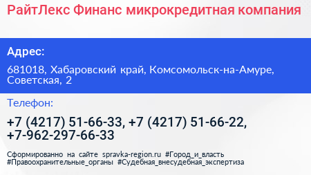 РайтЛекс Финанс микрокредитная компания - визитка