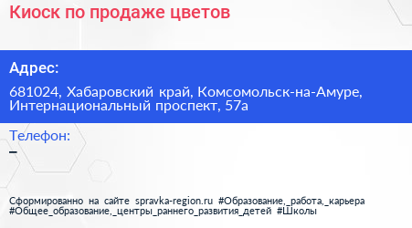 Киоск по продаже цветов - визитка