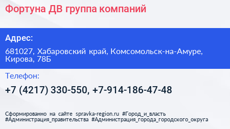 Фортуна ДВ группа компаний - визитка