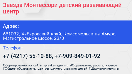 Звезда Монтессори детский развивающий центр - визитка