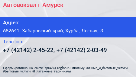 Автовокзал г Амурск - визитка