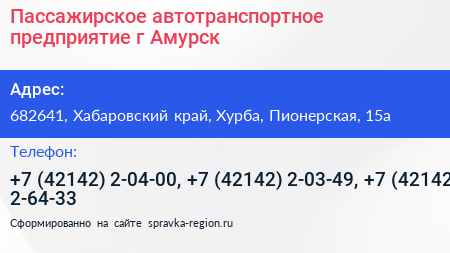 Пассажирское автотранспортное предприятие г Амурск - визитка