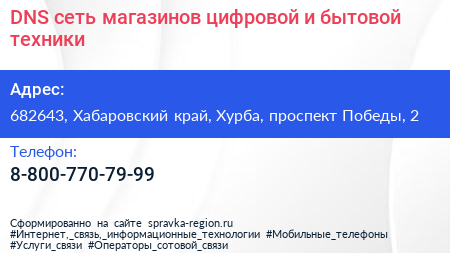 DNS сеть магазинов цифровой и бытовой техники - визитка