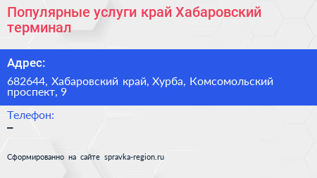 Популярные услуги край Хабаровский терминал - визитка