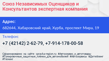 Союз Независимых Оценщиков и Консультантов экспертная компания - визитка