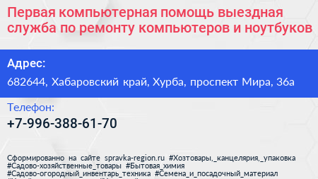 Первая компьютерная помощь выездная служба по ремонту компьютеров и ноутбуков - визитка