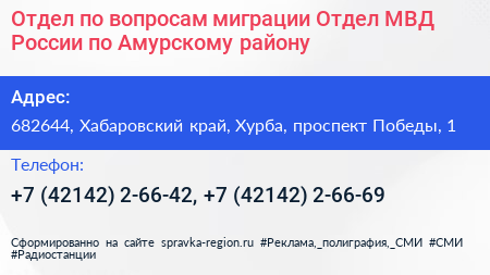 Отдел по вопросам миграции Отдел МВД России по Амурскому району - визитка