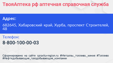 ТвояАптека рф аптечная справочная служба - визитка