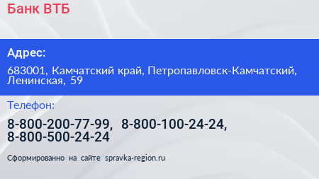 Банк ВТБ - визитка