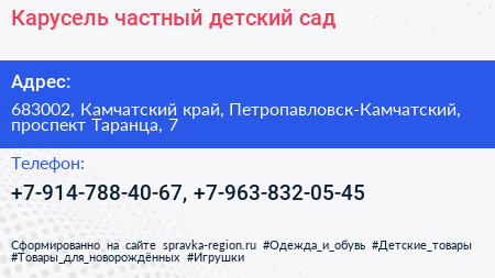 Карусель частный детский сад - визитка