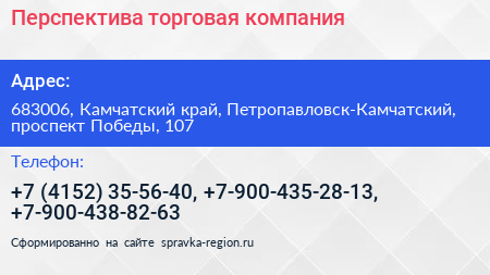 Перспектива торговая компания - визитка