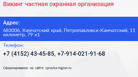 Викинг частная охранная организация - визитка