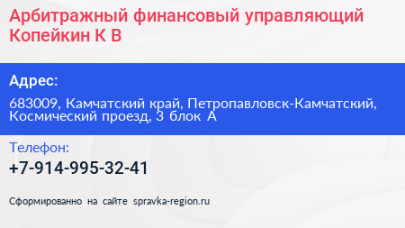 Арбитражный финансовый управляющий Копейкин К В  - визитка