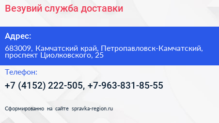 Везувий служба доставки - визитка