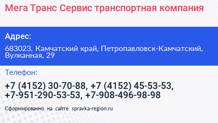 Мега Транс Сервис транспортная компания - визитка
