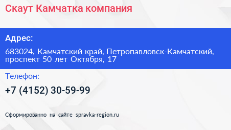 Скаут Камчатка компания - визитка