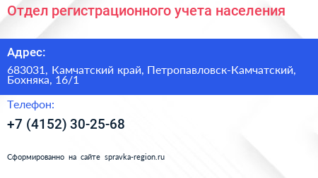 Отдел регистрационного учета населения - визитка