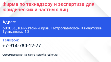 Фирма по технадзору и экспертизе для юридических и частных лиц - визитка