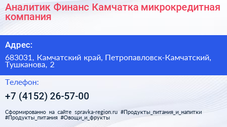 Аналитик Финанс Камчатка микрокредитная компания - визитка