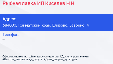 Рыбная лавка ИП Киселев Н Н  - визитка