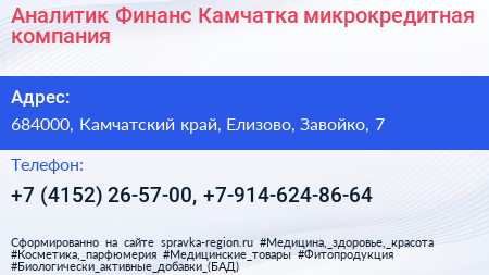 Аналитик Финанс Камчатка микрокредитная компания - визитка
