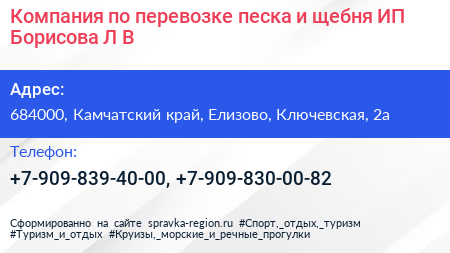 Компания по перевозке песка и щебня ИП Борисова Л В  - визитка