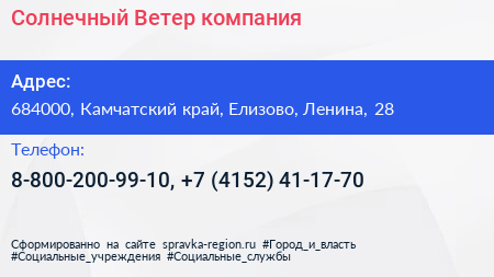 Солнечный Ветер компания - визитка