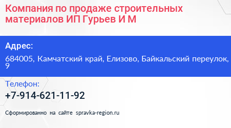 Компания по продаже строительных материалов ИП Гурьев И М  - визитка