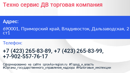 Техно сервис ДВ торговая компания - визитка