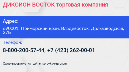 ДИКСИОН ВОСТОК торговая компания - визитка