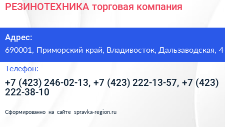 РЕЗИНОТЕХНИКА торговая компания - визитка
