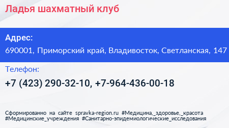 Ладья шахматный клуб - визитка