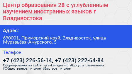 Центр образования 28 с углубленным изучением иностранных языков г Владивостока - визитка