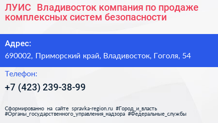 ЛУИС+ Владивосток компания по продаже комплексных систем безопасности - визитка