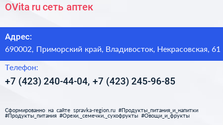 OVita ru сеть аптек - визитка