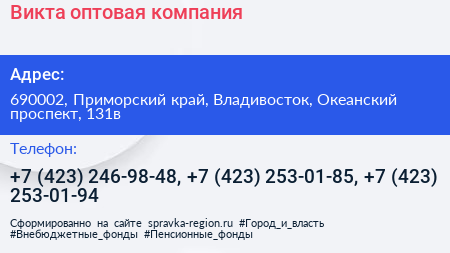 Викта оптовая компания - визитка