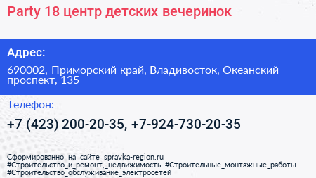 Party 18 центр детских вечеринок - визитка