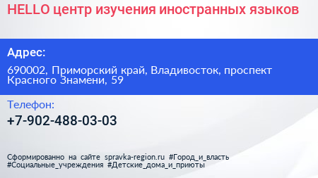 HELLO центр изучения иностранных языков - визитка