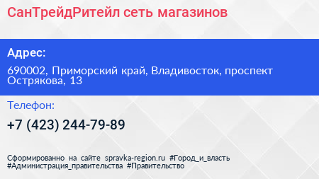 СанТрейдРитейл сеть магазинов - визитка