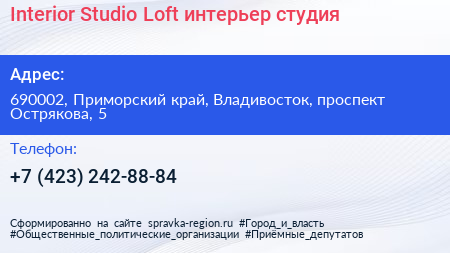 Interior Studio Loft интерьер студия - визитка