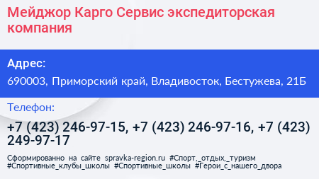 Мейджор Карго Сервис экспедиторская компания - визитка