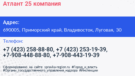 Атлант 25 компания - визитка