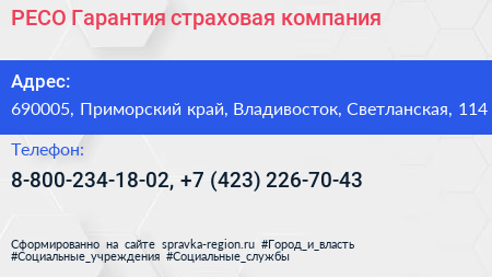 РЕСО Гарантия страховая компания - визитка
