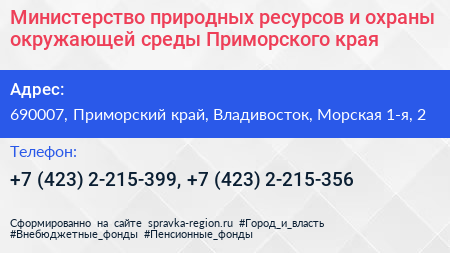 Министерство природных ресурсов и охраны окружающей среды Приморского края - визитка