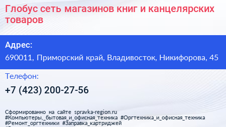 Глобус сеть магазинов книг и канцелярских товаров - визитка